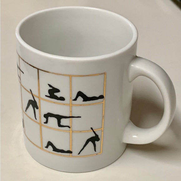1980s Vintage Gold Trim Lattice Ceramic Yoga Poses Aerobic Exercise Coffee Mug - Picture 2 of 16